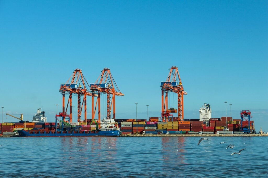 Container port with cranes — international removals from Surrey and London